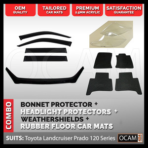 Bonnet & Headlight Protectors, Window Visors, Floor Mats for Toyota Prado 120 Series