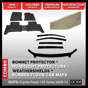 For Toyota Prado 150 Bonnet & Headlight Protectors, Weathershields, Floor Mats