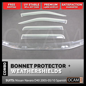 Clear Bonnet Protector, Visors for Nissan Navara D40 2005-05/10 Spanish