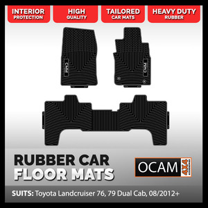CMM Rubber Car Floor Mats for Toyota Landcruiser 70 76 79 DUAL CAB, 08/2012-2020
