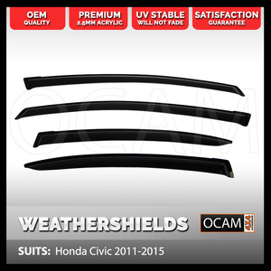 OCAM Weathershields For Honda Civic 2011-2015, Gen 9 Window Visors