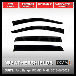 OCAM Weathershields For Ford Ranger PX MKII MKIII 2015-21 Window Visors