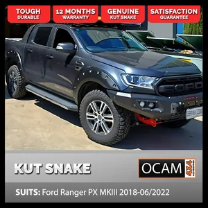 Kut Snake Flares Front & Rear Set for Ford Ranger PX MKIII 2018-06/2022, Extra Slim 44mm ABS (Code #50-1)