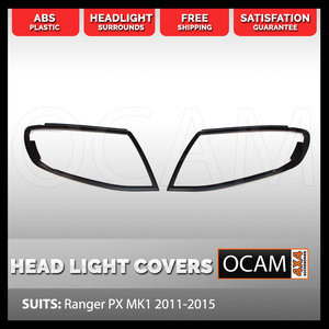 Head Light Lamp Surrounds for Ford Ranger PX1 MK1 2011-2015 Black