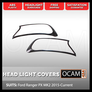 Head Light Lamp Surrounds for Ford Ranger PXII MK2 2015-Current Black