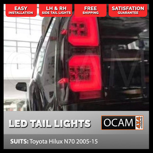 LED Tail Lights For Toyota Hilux N70,  2005-15 LH & RH Side in Black