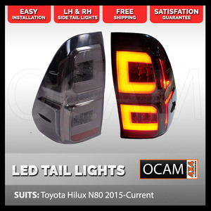 LED Tail Lights For Toyota Hilux N80,  2015+ LH & RH Side in Black