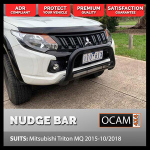 Nudge Bar For Mitsubishi Triton MQ 2015-10/2018 Airbag Compliant Stainless Powder Coat Black