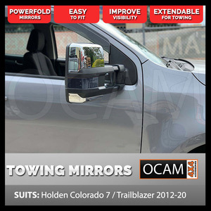 OCAM Powerfold Extendable Towing Mirrors For Holden Colorado 7 / Trailblazer 2012-20, Chrome, Indicators, Electric