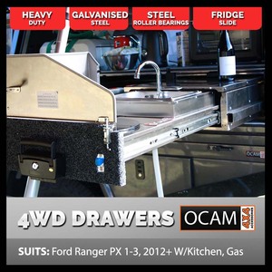 OCAM Rear Drawers For Ford Ranger PX PXII PXIII, 2011-Current, Dual Cab, With Kitchen, Gas Burner