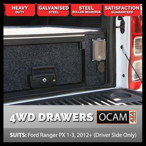 OCAM Rear Drawer (Driver Side Only) For Ford Ranger PX PXII PXIII, 2011-Current, Dual Cab, Suits Factory Tub-Liner