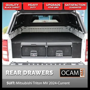 OCAM Aluminium Rear Drawers For Mitsubishi Triton MV 2024-Current, Dual Cab, Black