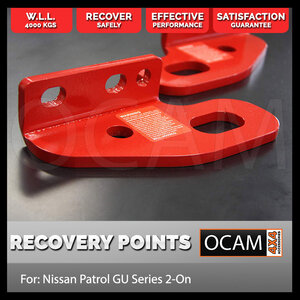OCAM HD Recovery Tow Points For Nissan Patrol GU Series 2-On, RED PAIR 4WD Rated
