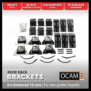 Set of 6 Roof Rack Brackets Universal 15 cms - For Rain Gutter Mounts 4X4