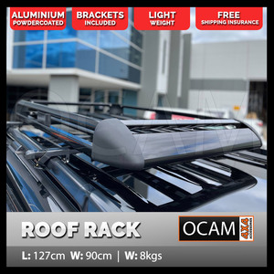 Universal Aluminium Roof Rack for Luggage Cargo, Black, 1270 x 900 x 130mm, Basket
