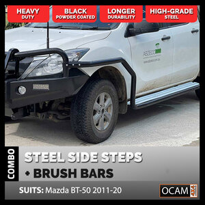 OCAM Heavy Duty Steel Side Steps & Brush Bars for Mazda BT-50 2011-20