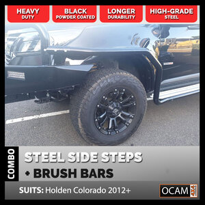 OCAM Heavy Duty Steel Side Steps & Brush Bars for Holden Colorado RG 2012-Current, Dual Cab