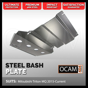 OCAM Steel Bash Plates For Mitsubishi Triton MQ/MR 2015-Current, 4mm - Silver (2nd style)