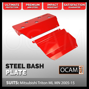 OCAM Steel Bash Plates For Mitsubishi Triton ML MN 2006-15, 4mm - RED #2