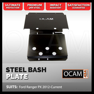 OCAM Steel Bash Plates For Ford Ranger PX 2012-Current, 4mm Steel Black (2nd style)