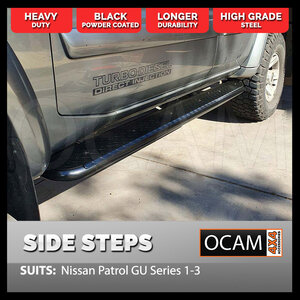 Steel Side Steps for Nissan Patrol GU Series 1-3, 1997-04, Heavy Duty