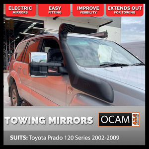 OCAM Extendable Towing Mirrors For Toyota Prado 120 Series, Chrome, Electric