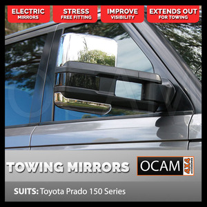 OCAM Extendable Towing Mirrors For Toyota Prado 150 Series, Chrome, Electric