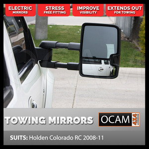 OCAM Extendable Towing Mirrors For Holden Colorado RC 2008-11 Black, Electric