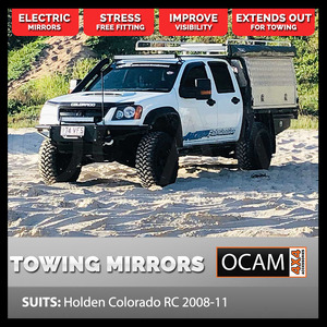 OCAM Extendable Towing Mirrors For Holden Colorado RC 2008-11 Black, Orange Indicators, Electric