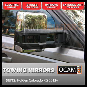 OCAM Extendable Towing Mirrors For Holden Colorado RG 2012+ Chrome Electric