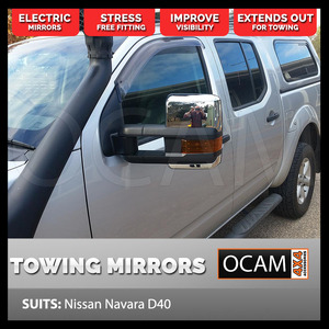 OCAM Extendable Towing Mirrors For Nissan Navara D40 2005-15 Chrome Orange Indicators, Electric