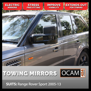 OCAM Extendable Towing Mirrors For Range Rover Sport 2005-13 Black, Electric