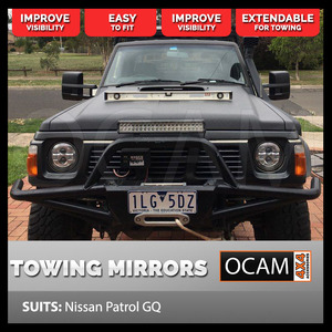 OCAM Extendable Towing Mirrors For Nissan Patrol GQ Y60, Ford Maverick, 1988-97, Electric