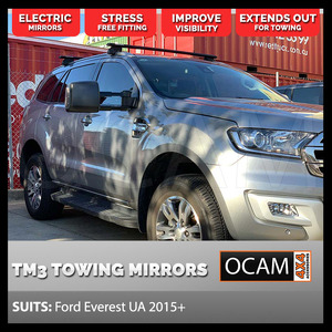 OCAM TM3 Towing Mirrors For Ford Everest 2015+ Black, Smoke Indicators, Electric