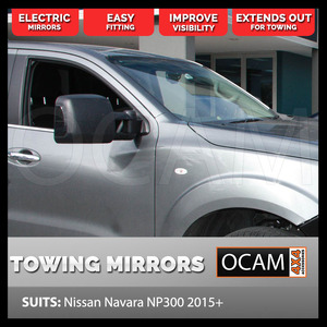 OCAM TM3 Towing Mirrors For Nissan Navara NP300, 2015+ Black, Smoke Indicators, Electric