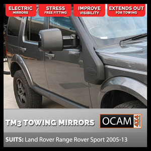 OCAM TM3 Towing Mirrors For Range Rover Sport 2005-13 Black, Electric