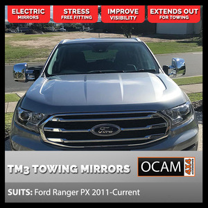 OCAM TM3 Towing Mirrors For Ford Ranger PX 2011-Current, Chrome, Electric