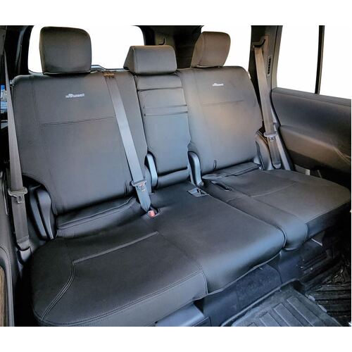 Wetseat Tailored Neoprene (2nd ROW) Seat Covers for Toyota Landcruiser 300 Series, Sahara, Black With White Stitching