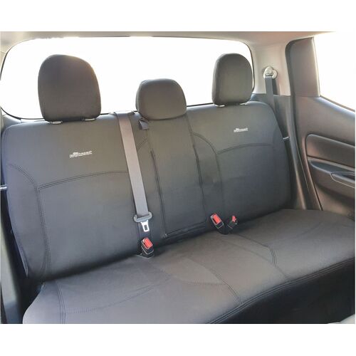 Second Row Wetseat Tailored Neoprene Seat Covers for Mitsubishi Triton MQ 06/2015-On All Models - Black with Charcoal Stitching
