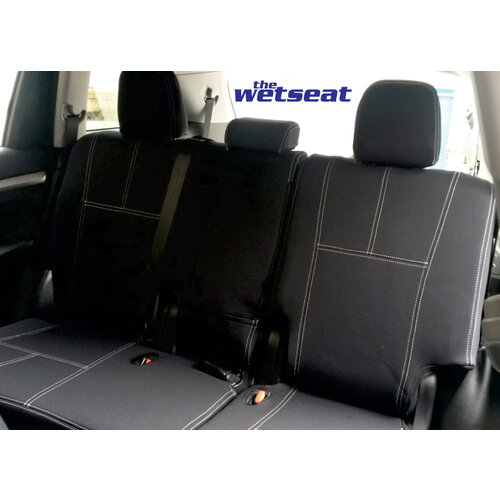 Second Row Wetseat Neoprene Seat & Headrest Covers for Toyota Landcruiser 76 Series 10/1999-Current, Black With Blue Stitching