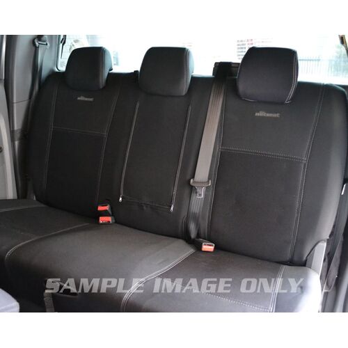 2nd Row Tailored Wetseat Neoprene Seat & Headrest Covers for Nissan Patrol Y62, (ST-L, Ti) 12/2012-Current, Black With White Stitching
