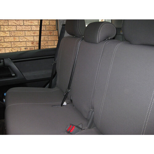 Second Row Wetseat Neoprene Seat & Headrest Covers for Toyota Landcruiser 76 Series 10/1999-Current, Mid Grey With White Stitching