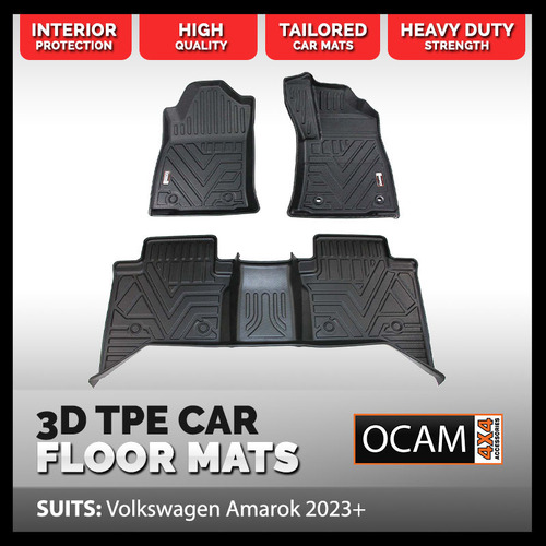 3D All Weather Floor Car Mats Liners for Volkswagen Amarok 2009-04/2023 Dual Cab TPE