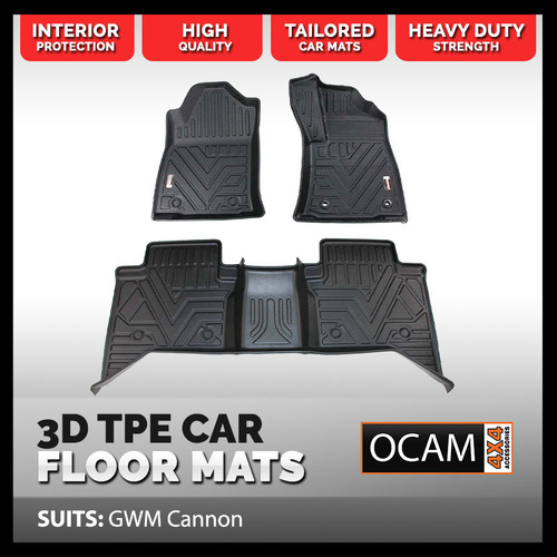 3D All Weather Floor Car Mats Liners For GWM Cannon L & BASE Models 2020-23, Dual Cab