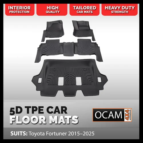 Toyota Fortuner 2015–2025 5D TPE Rubber Car Mats - Automatic - 3 Row