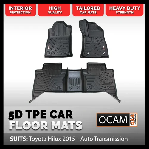 5D All Weather Floor Mats Liners For Toyota Hilux N80 Dual Cab 2015-11/2025 TPE, Manual Transmission