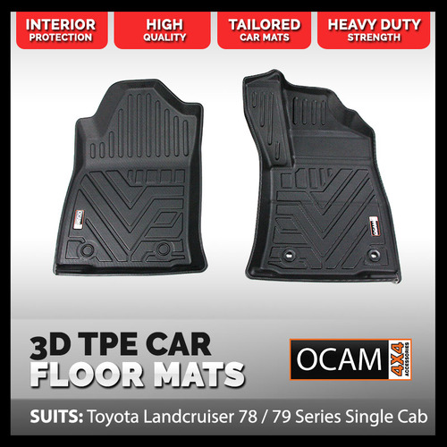 3D All Weather Floor Car Mats Liners For Toyota Landcruiser 70 78 79 Series SINGLE CAB, 08/2012-2016