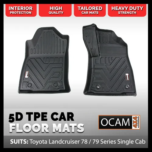 5D All Weather Floor Car Mats Liners For Toyota Landcruiser 70 78 79 Series SINGLE CAB, 08/2012-2016