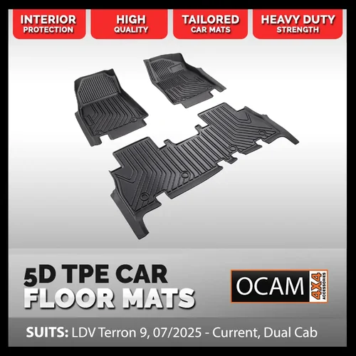 5D All Weather Floor Mats Liners For LDV Terron 9, 07/2025 - Current, Dual Cab