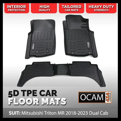 3D All Weather Floor Mats Liners for Mitsubishi Triton MR 2018-2023 Dual Cab